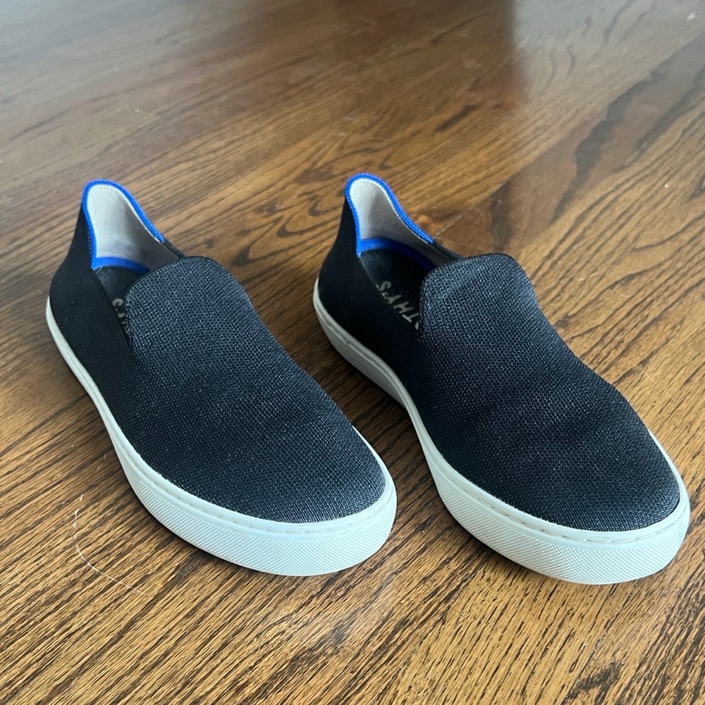 Rothy's The Original Slip On - Black and Blue Sneakers - Women’s 8.5